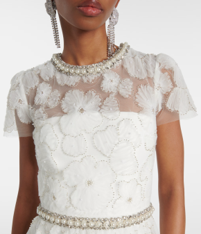 Self Portrait White Embellished Tulle Midi Dress 4