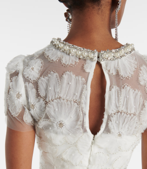 Self Portrait White Embellished Tulle Midi Dress 5