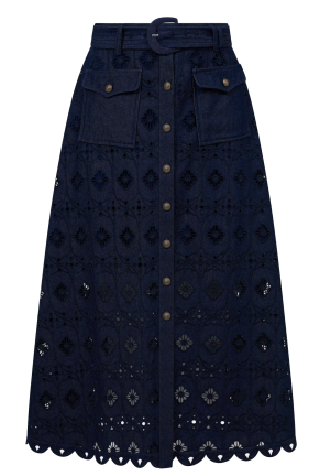 Saloni Denim Embroidered Kali Midi Skirt 4