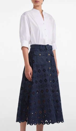 Saloni Denim Embroidered Kali Midi Skirt 2
