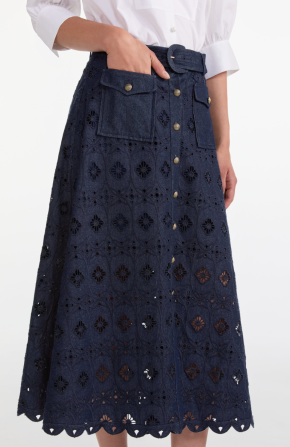 Saloni Denim Embroidered Kali Midi Skirt 5