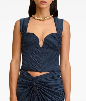 Cult Gaia Navy Blue Pleated Sweetheart-Neck Top 3