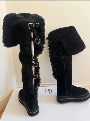 Sacai x Ugg Black Over The Knee Sheepskin Boots 2025 4