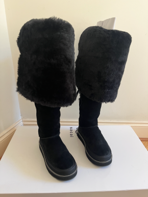 Sacai x Ugg Black Over The Knee Sheepskin Boots 2025 2