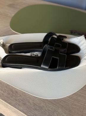 Hermes Black Leather Oran Sandals 3