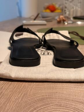 Hermes Black Leather Oran Sandals 4