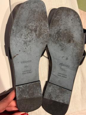 Hermes Black Leather Oran Sandals 5