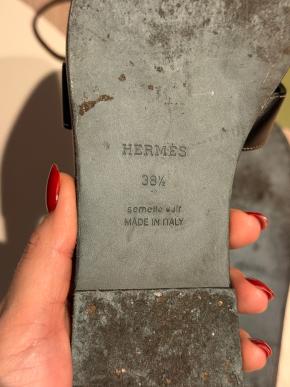 Hermes Black Leather Oran Sandals 6