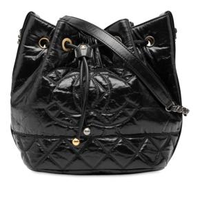 Chanel Black Shiny Aged Calfskin CC Chain Drawstring Bucket Bag 2