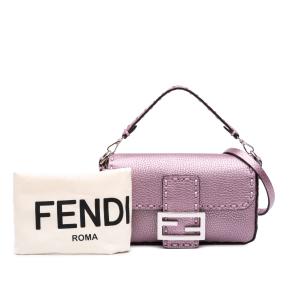 Fendi Pink Mini Metallic Leather Baguette Satchel 10