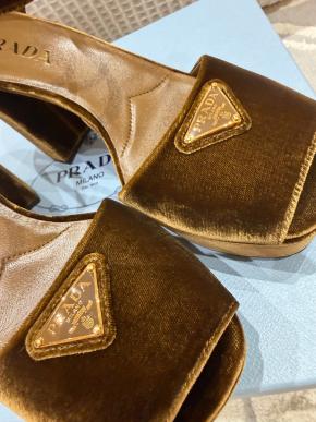 Prada Velvet Peep Toe Sandals 7