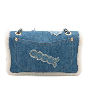 Chanel Blue Medium Shearling Denim Egypt Hieroglyph Single Flap 2