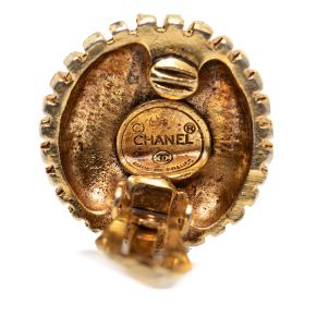 Chanel Gold Plated Rhinestone Sunburst Clip On Earrings 3