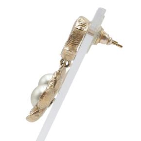 Chanel Gold Plated Faux Pearl Flower Drop Push Back Earrings 2