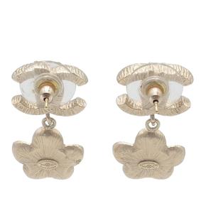 Chanel Gold Plated Faux Pearl Flower Drop Push Back Earrings 3