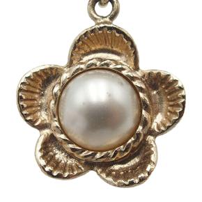 Chanel Gold Plated Faux Pearl Flower Drop Push Back Earrings 6