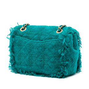 Chanel Turquoise Small Wool Tweed Giant Logo Flap 2