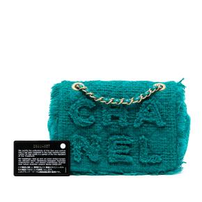 Chanel Turquoise Small Wool Tweed Giant Logo Flap 8