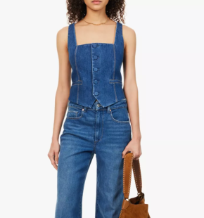 Paige Irene Shoulder-Straps Stretch-Denim Top 2