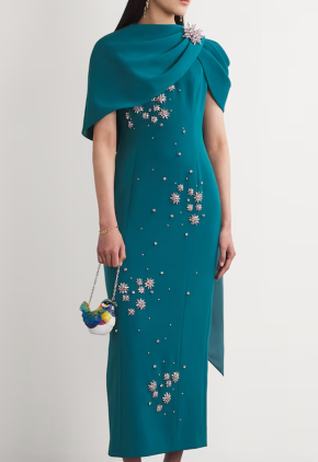 Huishan Zhang Embellished Isolde Fitted Cape Gown 3