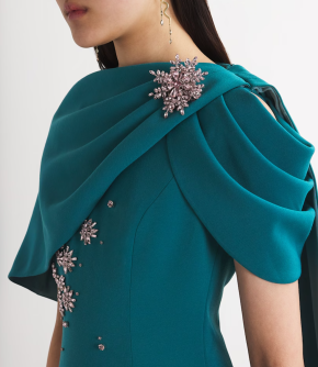 Huishan Zhang Embellished Isolde Fitted Cape Gown 5