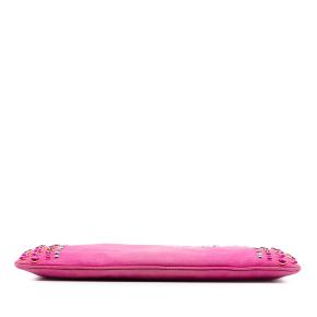 Prada Pink Canvas Canapa Studded Vernice Clutch 3
