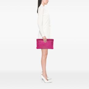 Prada Pink Canvas Canapa Studded Vernice Clutch 7