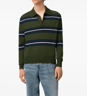 Ami Paris Green Wool-Silk Stripe Polo Shirt 4