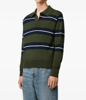 Ami Paris Green Wool-Silk Stripe Polo Shirt 2