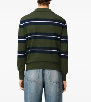 Ami Paris Green Wool-Silk Stripe Polo Shirt 5