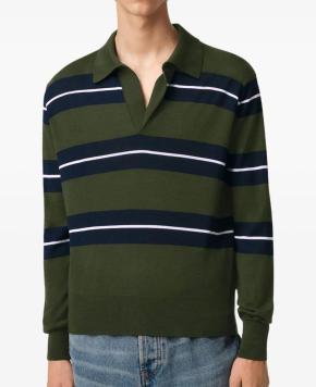 Ami Paris Green Wool-Silk Stripe Polo Shirt 3
