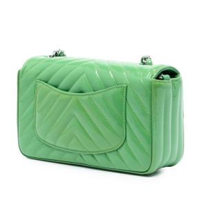 Chanel Green Mini Rectangular Classic Chevron Patent Single Flap 2