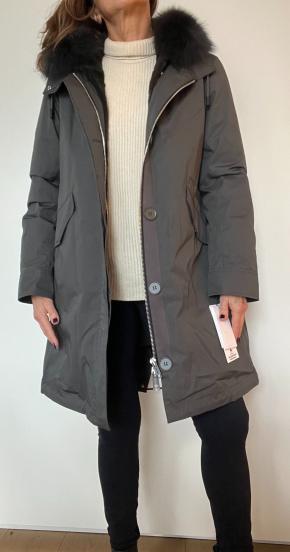 Yves Salomon Grey Fur Lined Fox Trim Hooded Parka 3