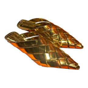 Bottega Veneta Gold Intrecciato Flat Mules 2