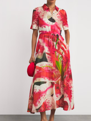Tory Burch Silk-Cotton Lily Print Midi Dress 3
