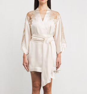 Carine Gilson Silk Lace-Trim Short Kimono Robe 4
