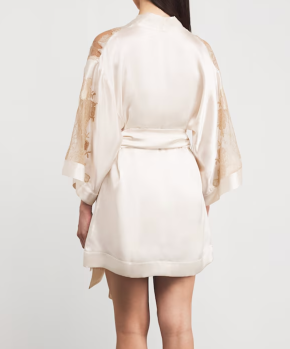 Carine Gilson Silk Lace-Trim Short Kimono Robe 2