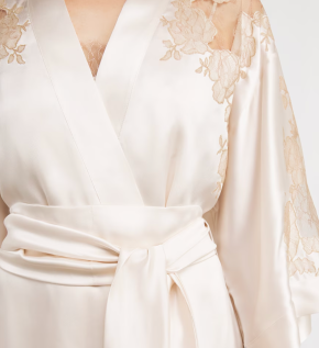Carine Gilson Silk Lace-Trim Short Kimono Robe 5