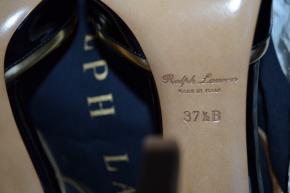 Ralph Lauren Collection  Navy Patent Heeled Ankle Strap Shoes 6