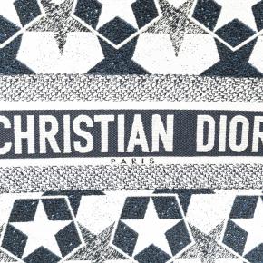 Dior Navy And White Large Canvas Embroidered Lucky Star Book Tote 5