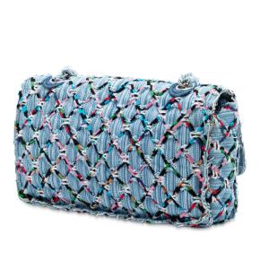 Chanel Blue Medium Denim Rainbow Woven Stitch Quilted Robot Charm Single Flap 3