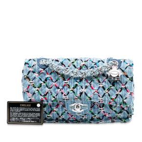 Chanel Blue Medium Denim Rainbow Woven Stitch Quilted Robot Charm Single Flap 8