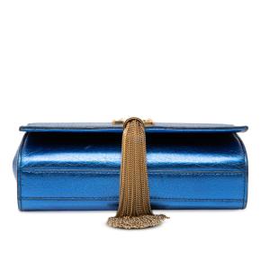 Saint Laurent Blue Small Metallic Calfskin Monogram Kate Tassel Crossbody 3