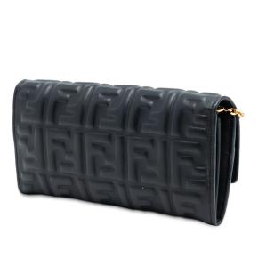 Fendi Black Zucca Embossed Nappa Baguette Continental Wallet With Chain 2
