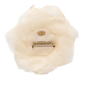 Chanel Cream CC Linen Camellia Brooch 2