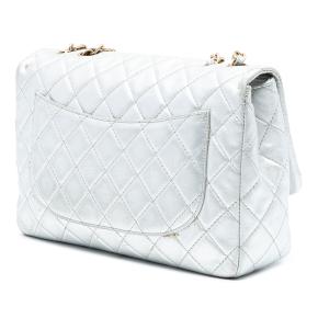 Chanel Silver Jumbo Classic Metallic Lambskin Single Flap 3