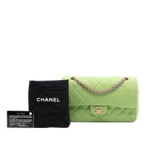 Chanel Green Medium Classic Jersey Bijoux Chain Double Flap 8
