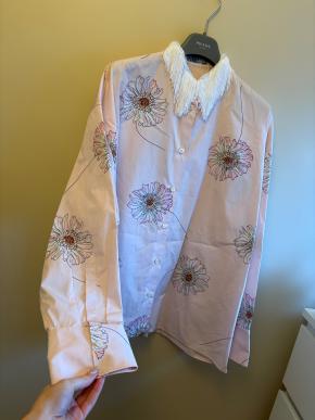 Prada Gerbera Print Fringe Collar Cotton Shirt 4