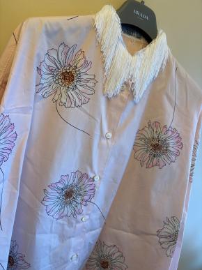Prada Gerbera Print Fringe Collar Cotton Shirt 9