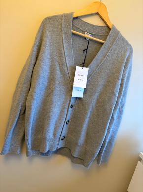 Bottega Veneta Grey Cashmere Cardiagn with Leather Elbow Patches 2